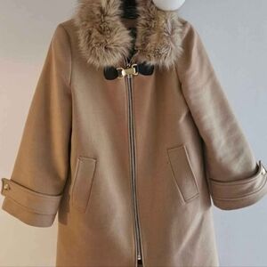 Zara Tan Coat with Faux Fur Collar